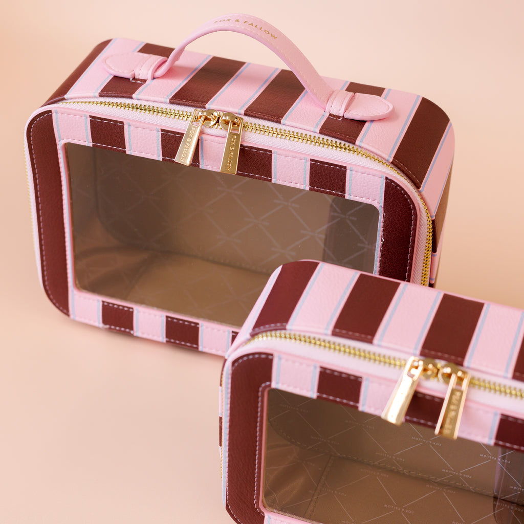 Burgundy Stripe Cosmetic Nested Trio Set - PRE-ORDER (MAY)