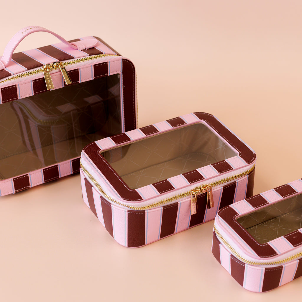 Burgundy Stripe Cosmetic Nested Trio Set - PRE-ORDER (MAY)