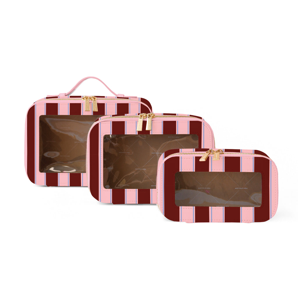Burgundy Stripe Cosmetic Nested Trio Set - PRE-ORDER (MAY)