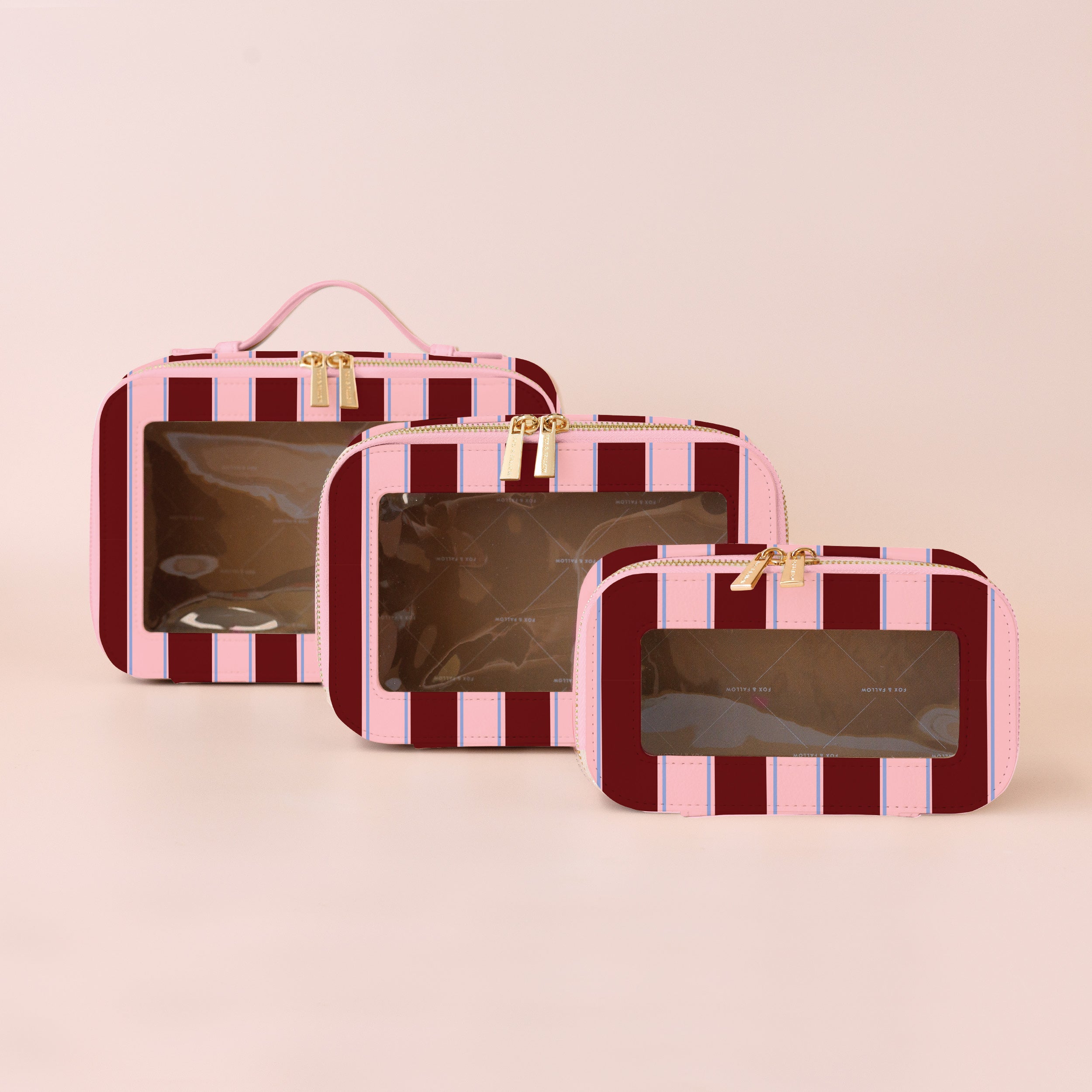 Burgundy Stripe Cosmetic Nested Trio Set - PRE-ORDER (MAY)