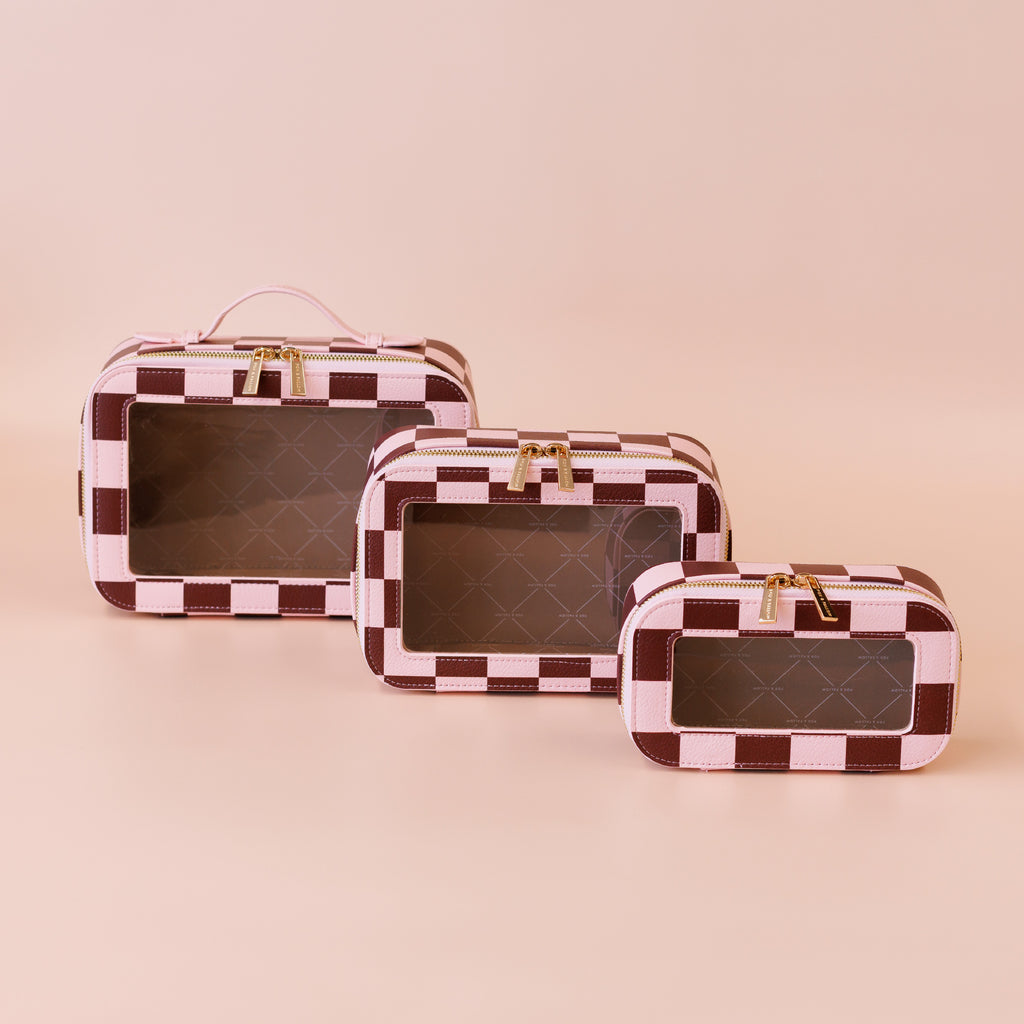 Cherry Check Cosmetic Nested Trio Set