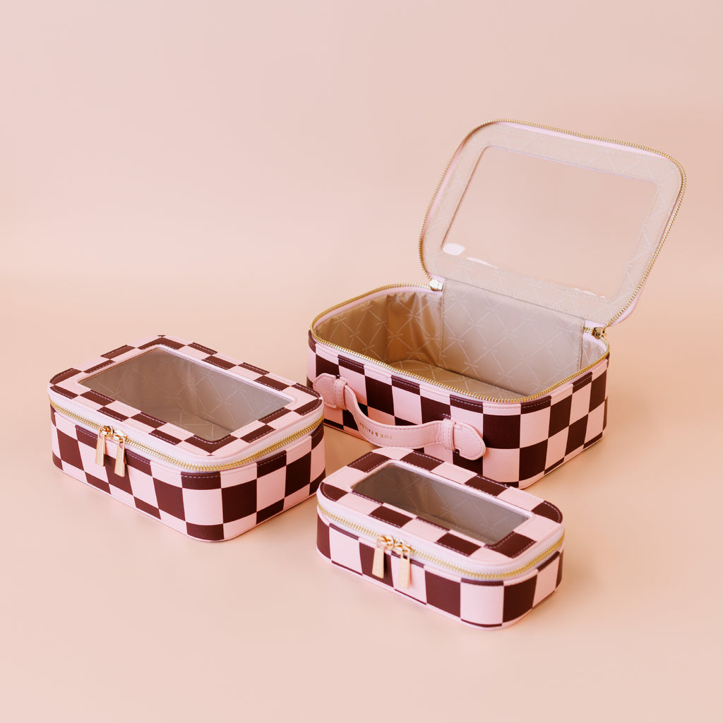 Cherry Check Cosmetic Nested Trio Set