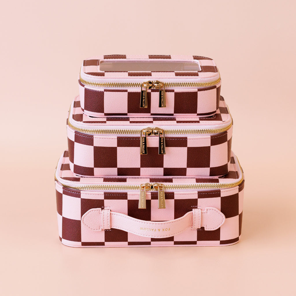 Cherry Check Cosmetic Nested Trio Set