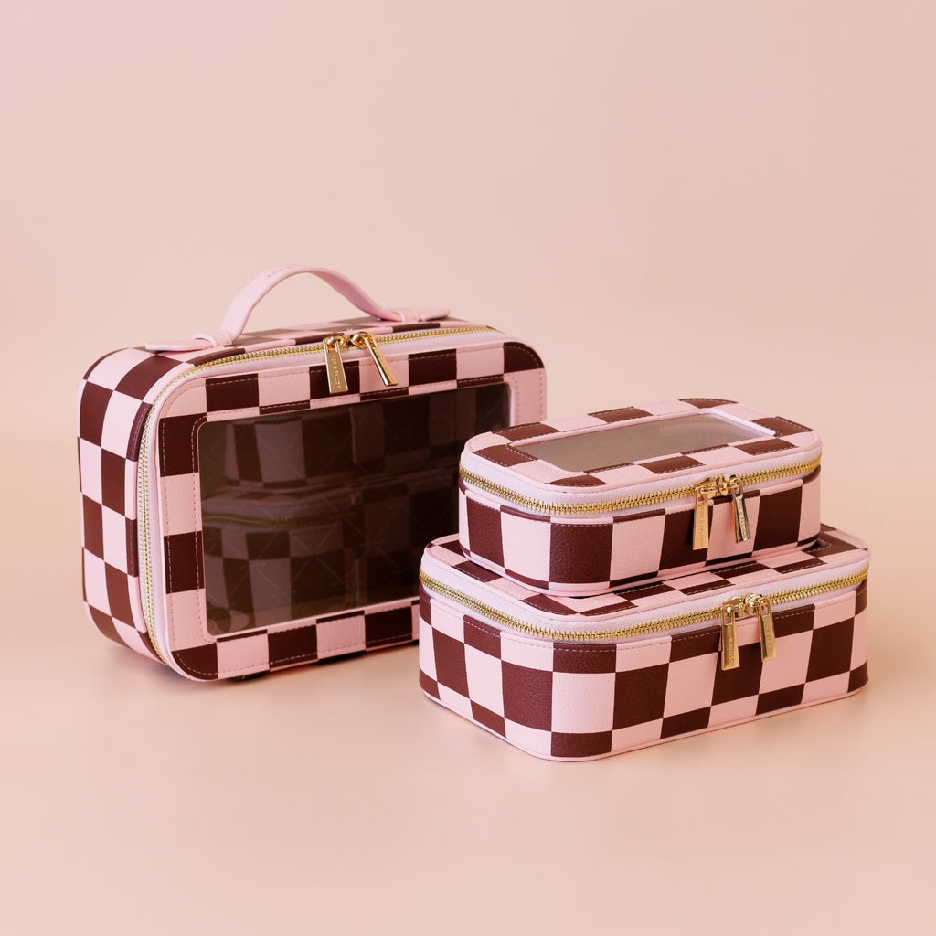 Cherry Check Cosmetic Nested Trio Set