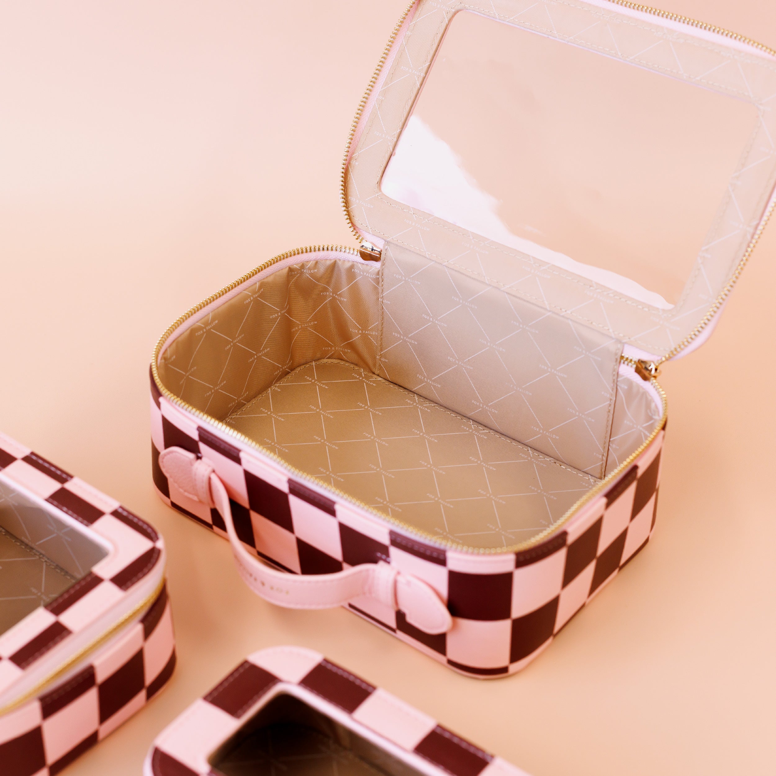 Cherry Check Cosmetic Nested Trio Set