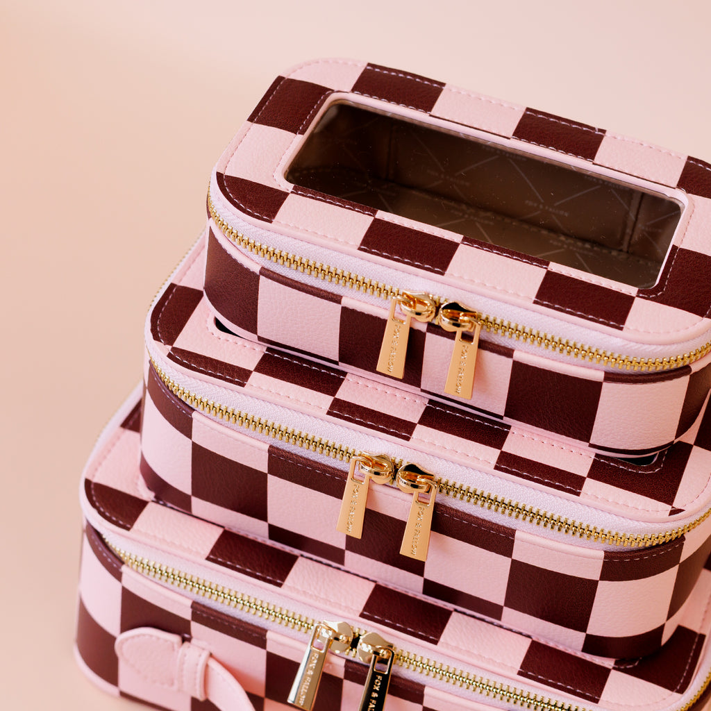 Cherry Check Cosmetic Nested Trio Set