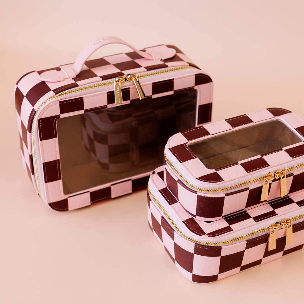 Cherry Check Cosmetic Nested Trio Set