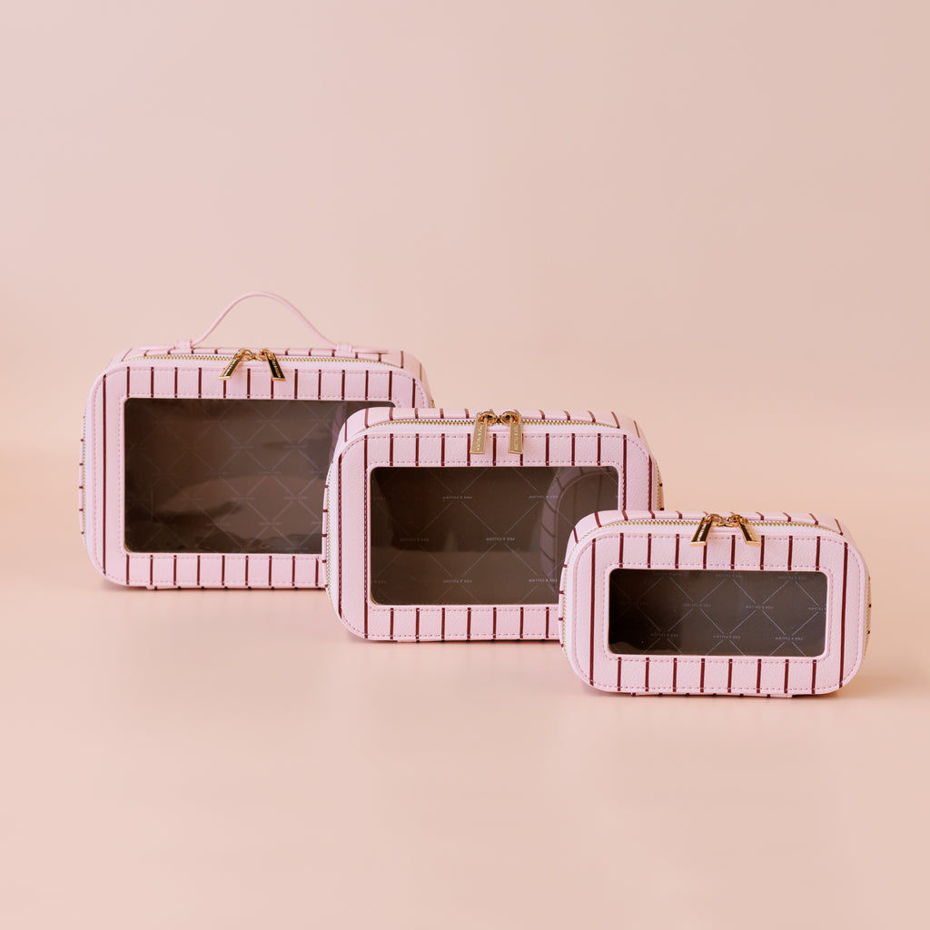 Rosé Pinstripe Cosmetic Nested Trio Set