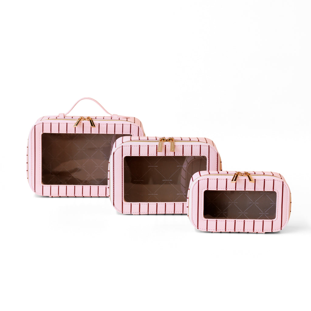 Rosé Pinstripe Cosmetic Nested Trio Set