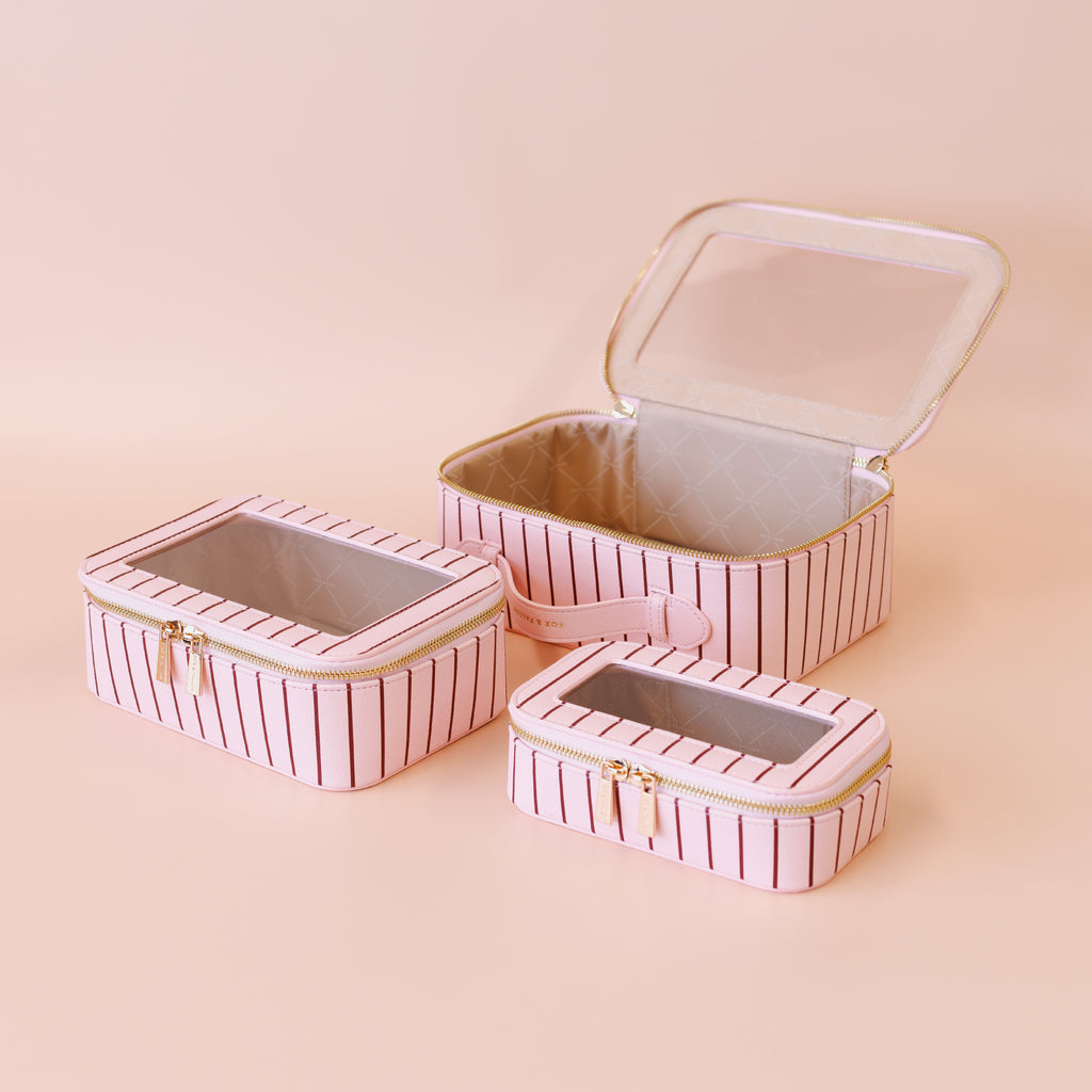 Rosé Pinstripe Cosmetic Nested Trio Set