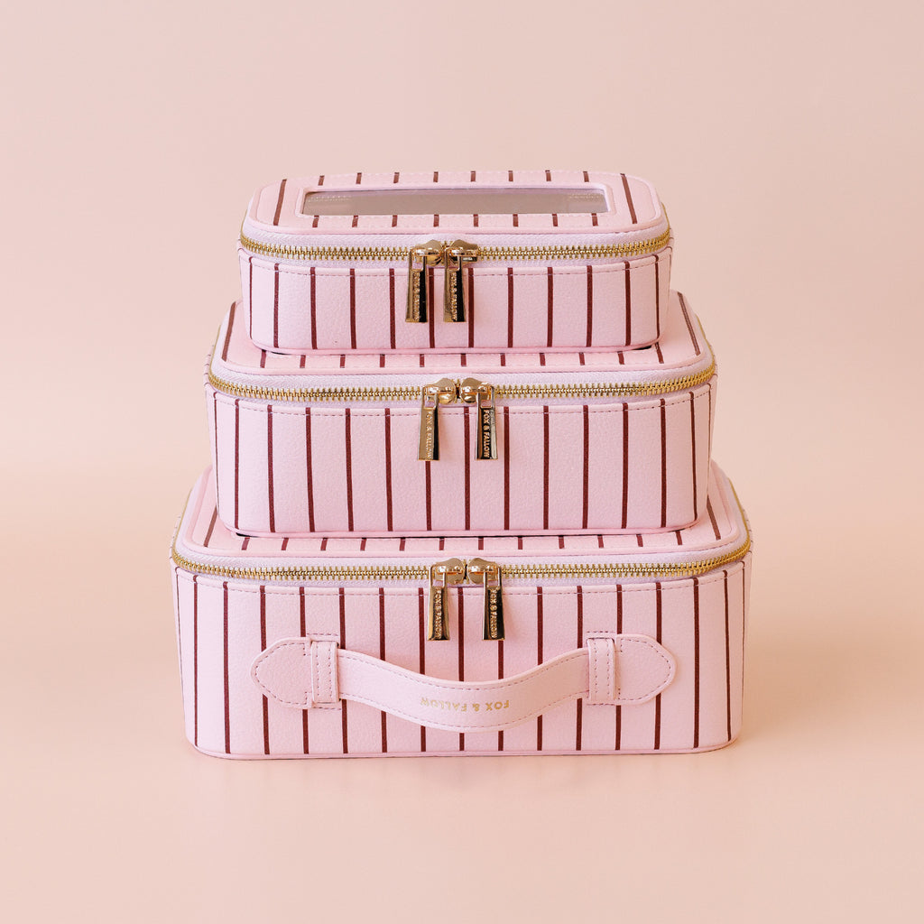 Rosé Pinstripe Cosmetic Nested Trio Set