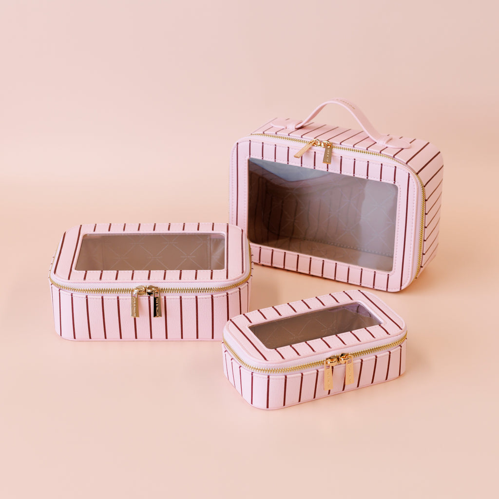 Rosé Pinstripe Cosmetic Nested Trio Set