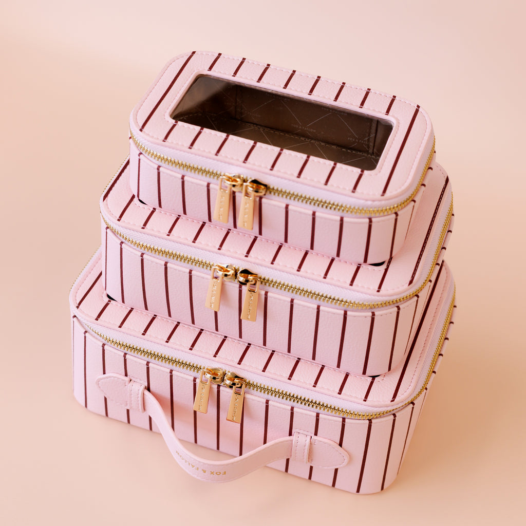 Rosé Pinstripe Cosmetic Nested Trio Set