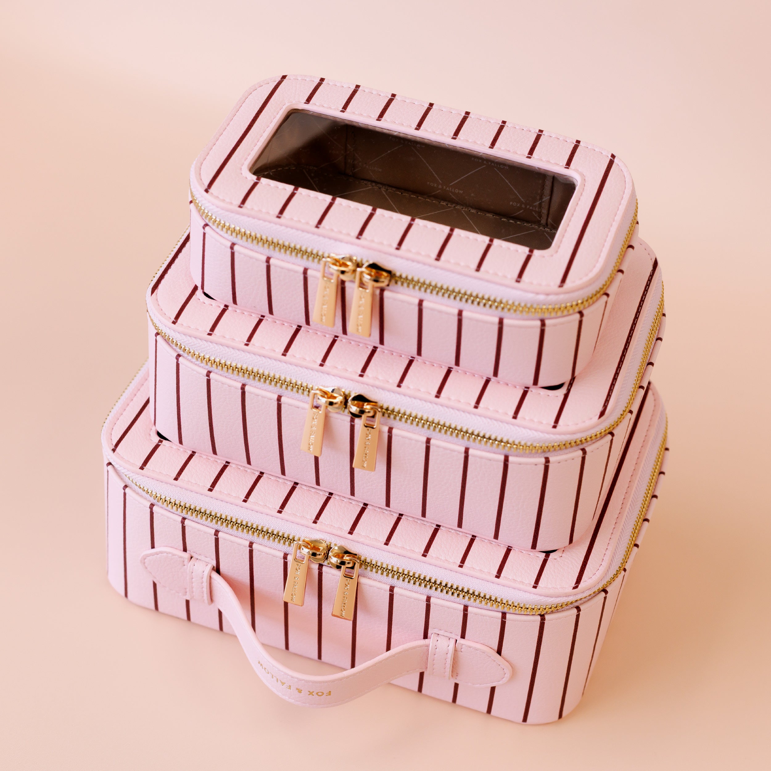 Rosé Pinstripe Cosmetic Nested Trio Set