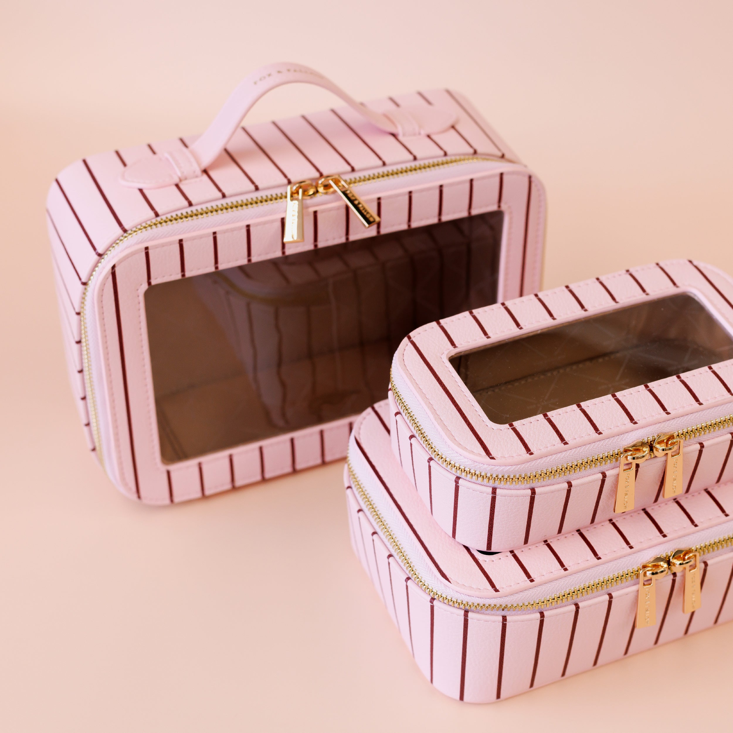 Rosé Pinstripe Cosmetic Nested Trio Set