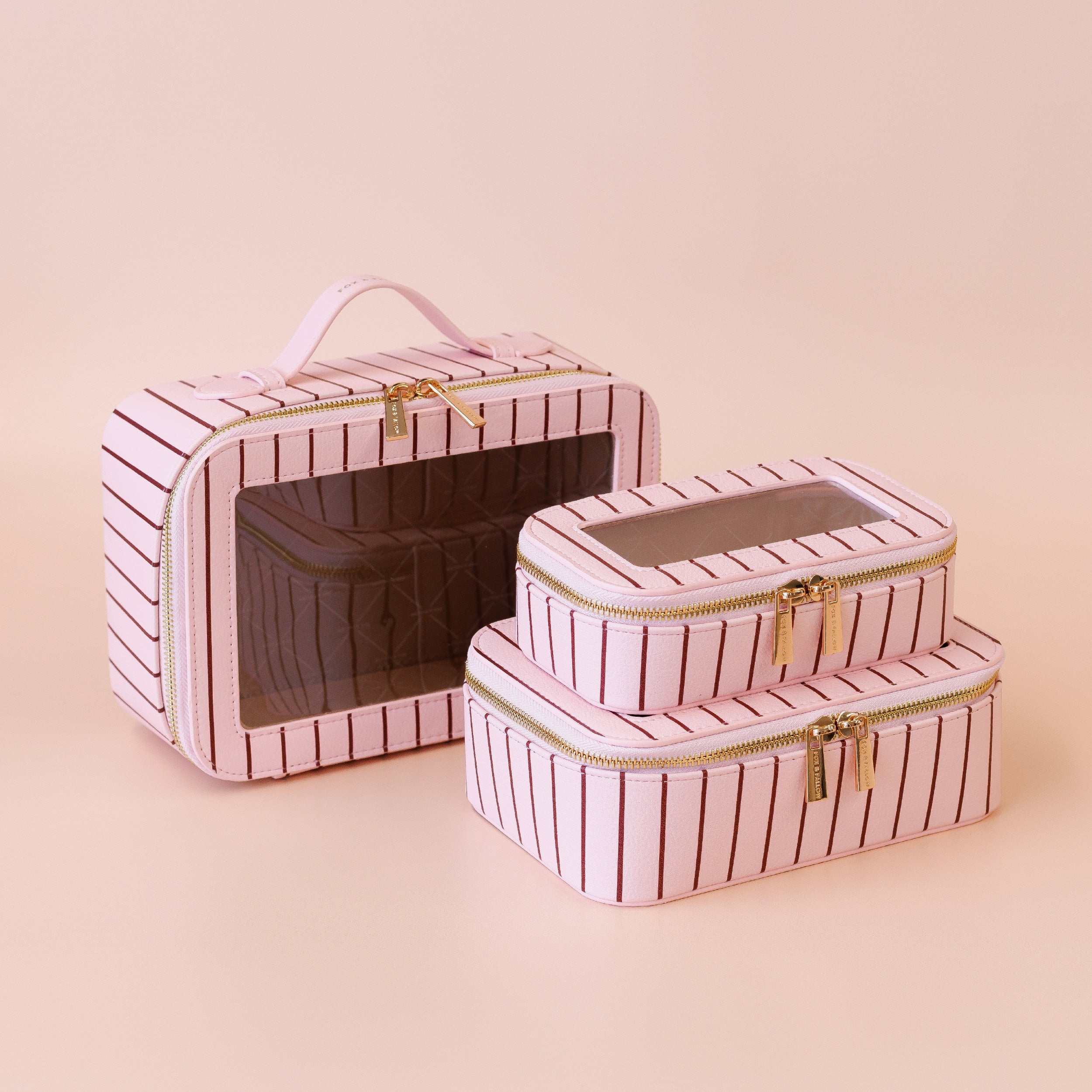 Rosé Pinstripe Cosmetic Nested Trio Set