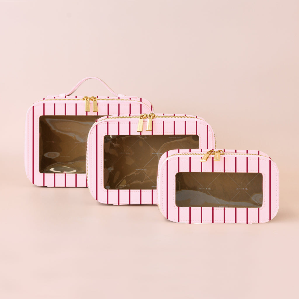 Rosé Pinstripe Cosmetic Nested Trio Set - PRE-ORDER (MAY)
