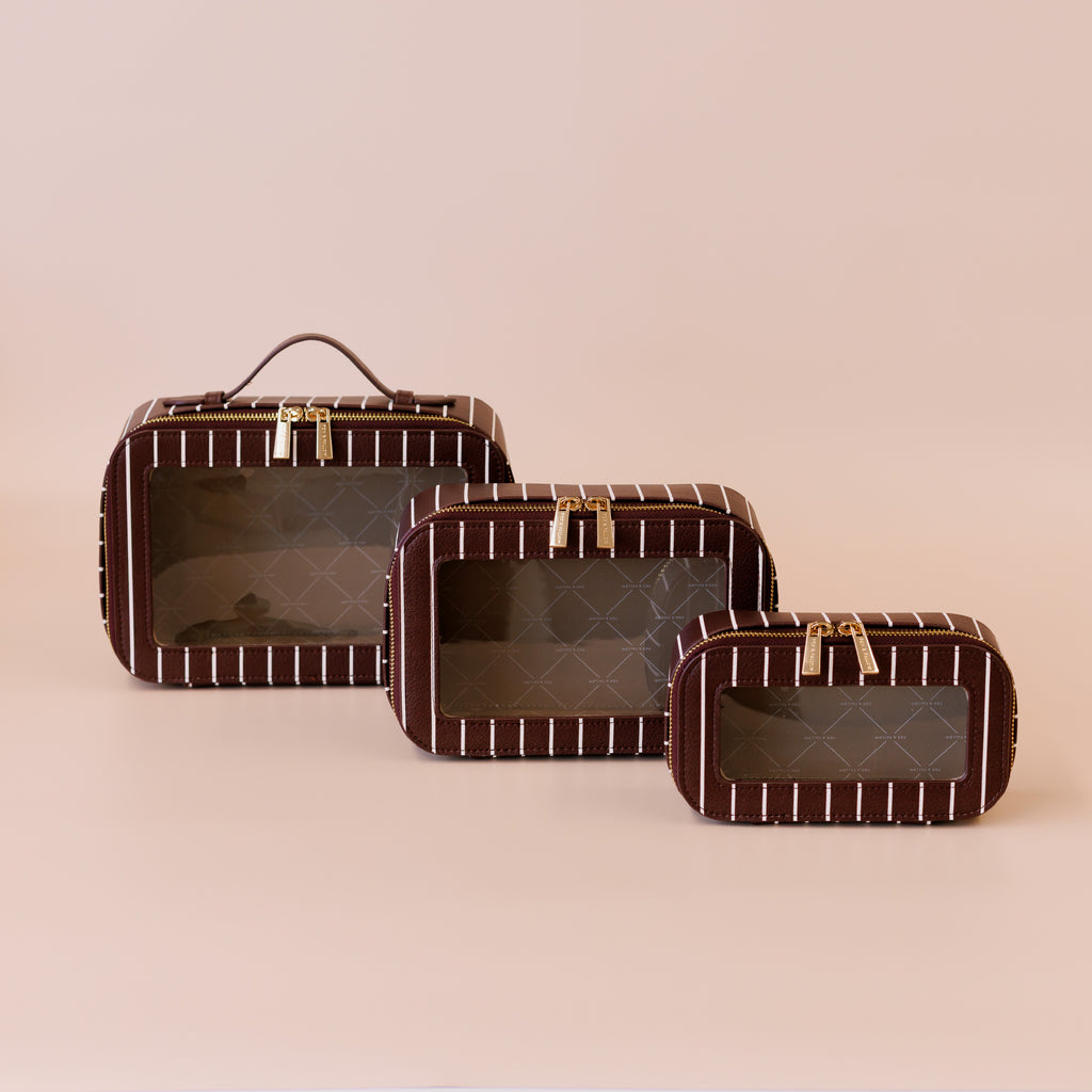 Merlot Pinstripe Cosmetic Nested Trio Set