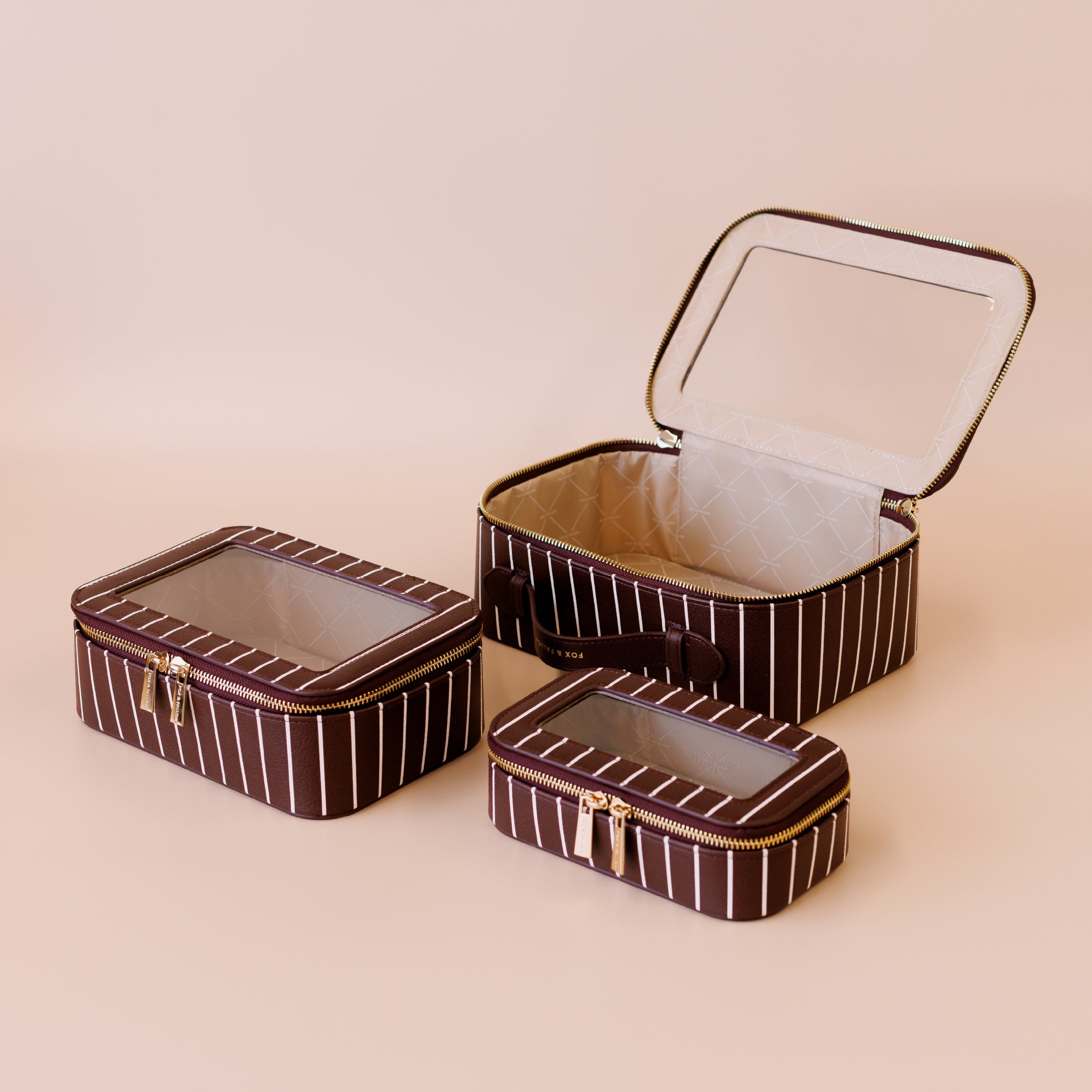 Merlot Pinstripe Cosmetic Nested Trio Set - PRE-ORDER (MAY)