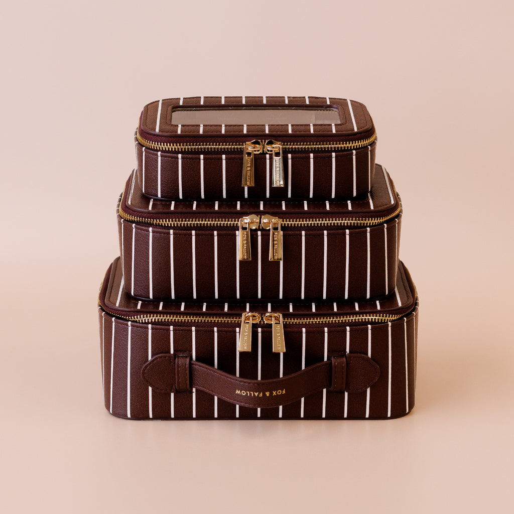 Merlot Pinstripe Cosmetic Nested Trio Set