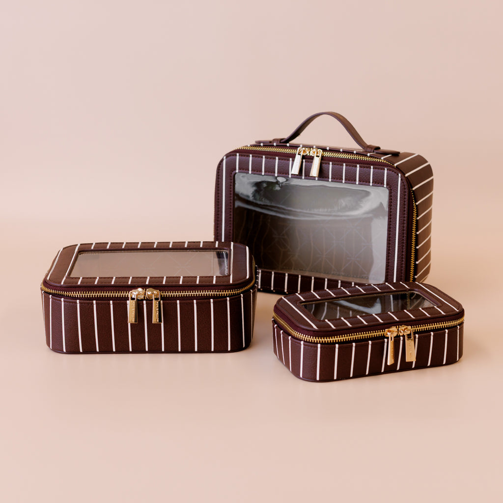 Merlot Pinstripe Cosmetic Nested Trio Set