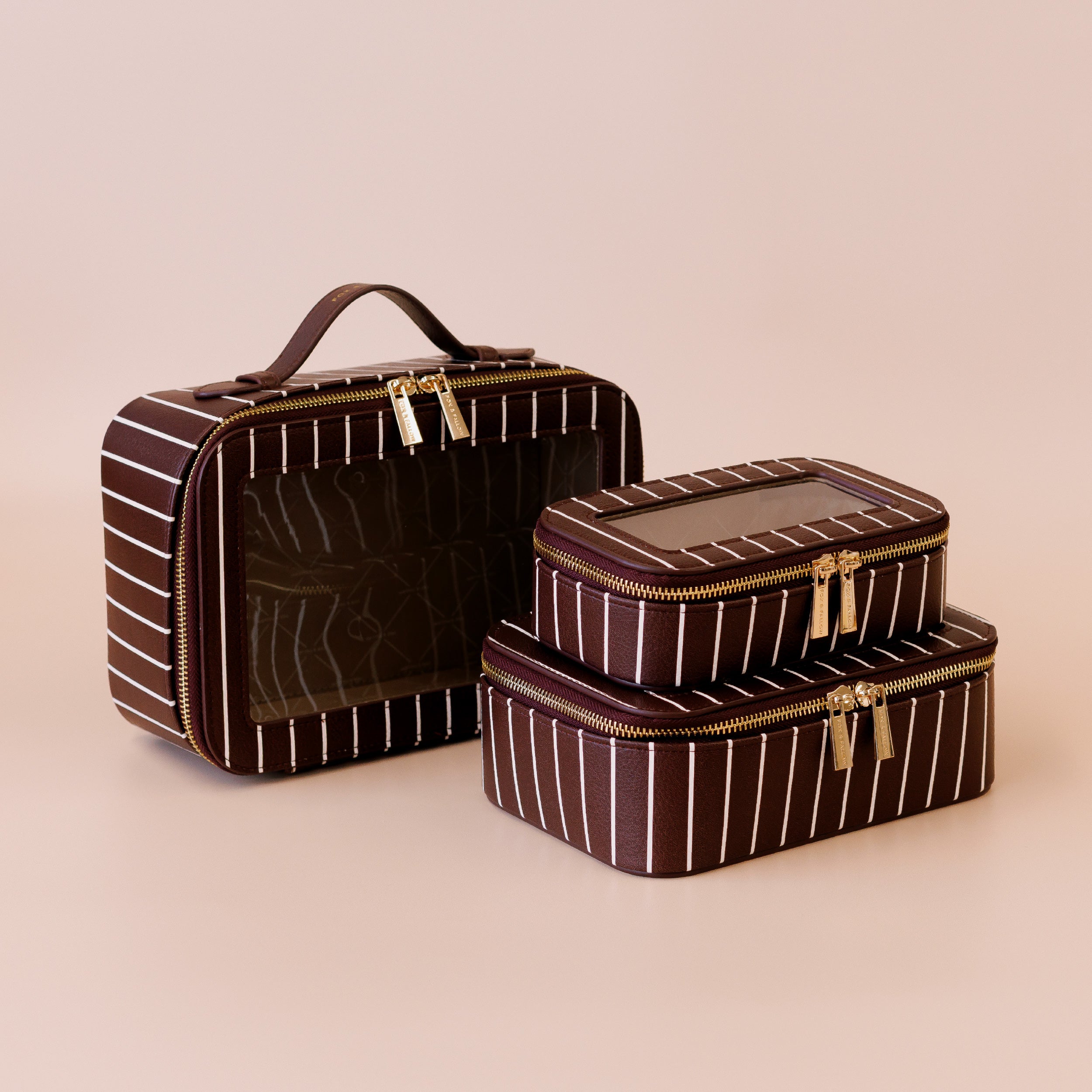 Merlot Pinstripe Cosmetic Nested Trio Set