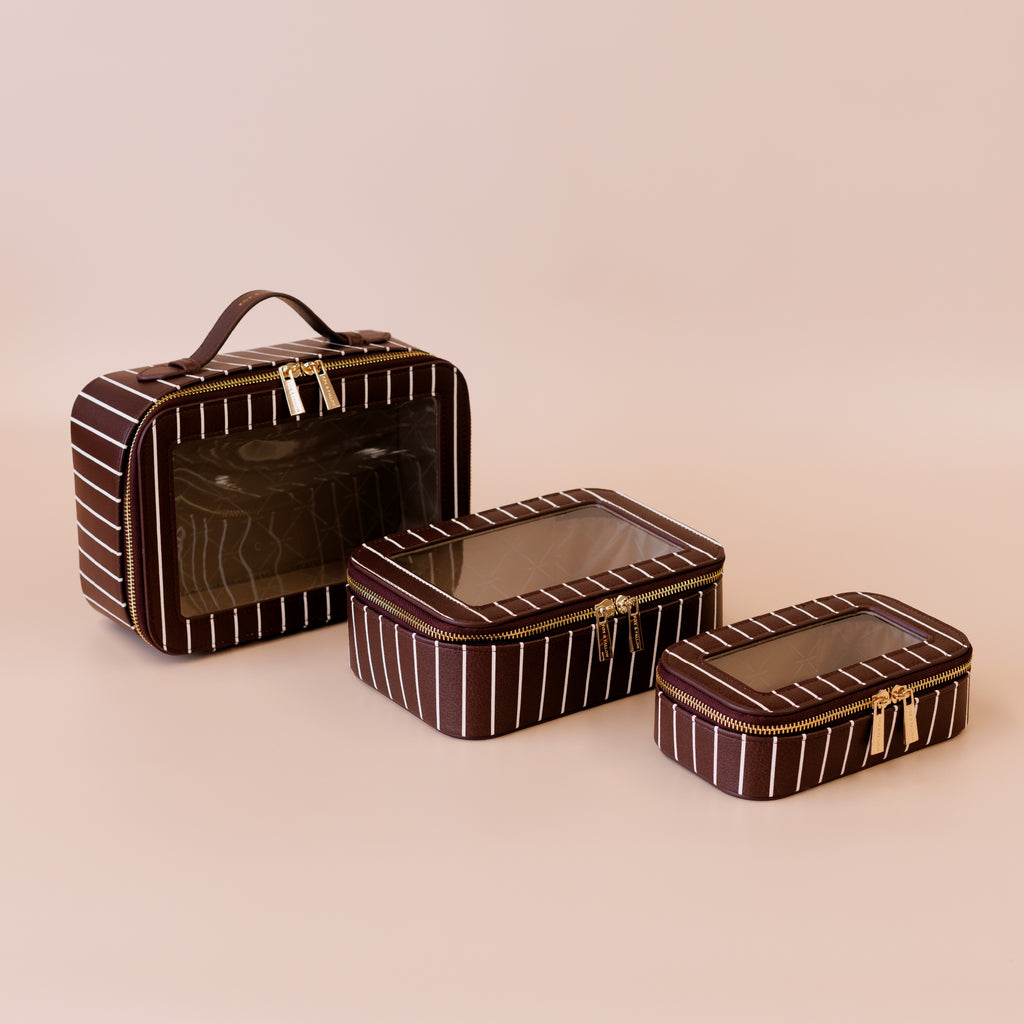 Merlot Pinstripe Cosmetic Nested Trio Set