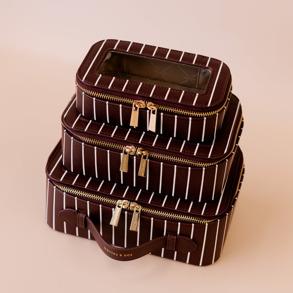 Merlot Pinstripe Cosmetic Nested Trio Set