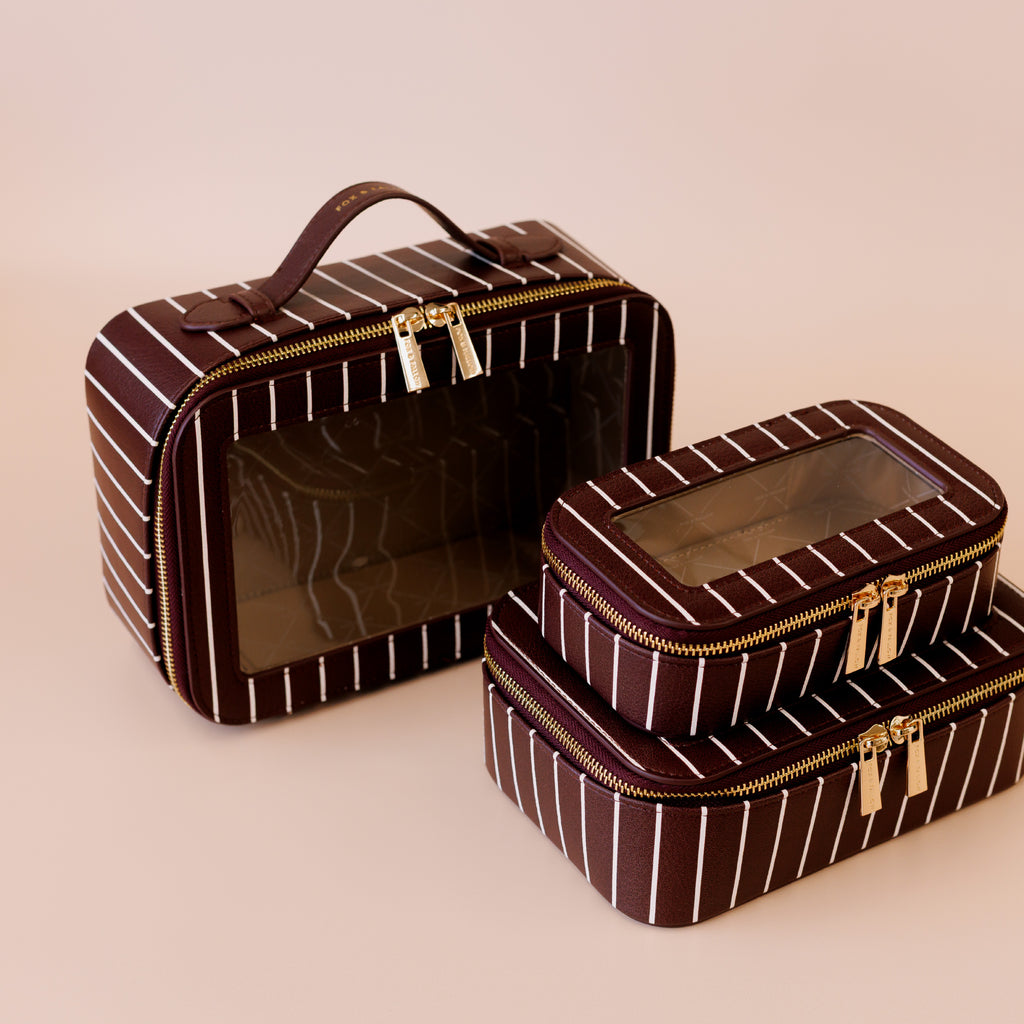 Merlot Pinstripe Cosmetic Nested Trio Set