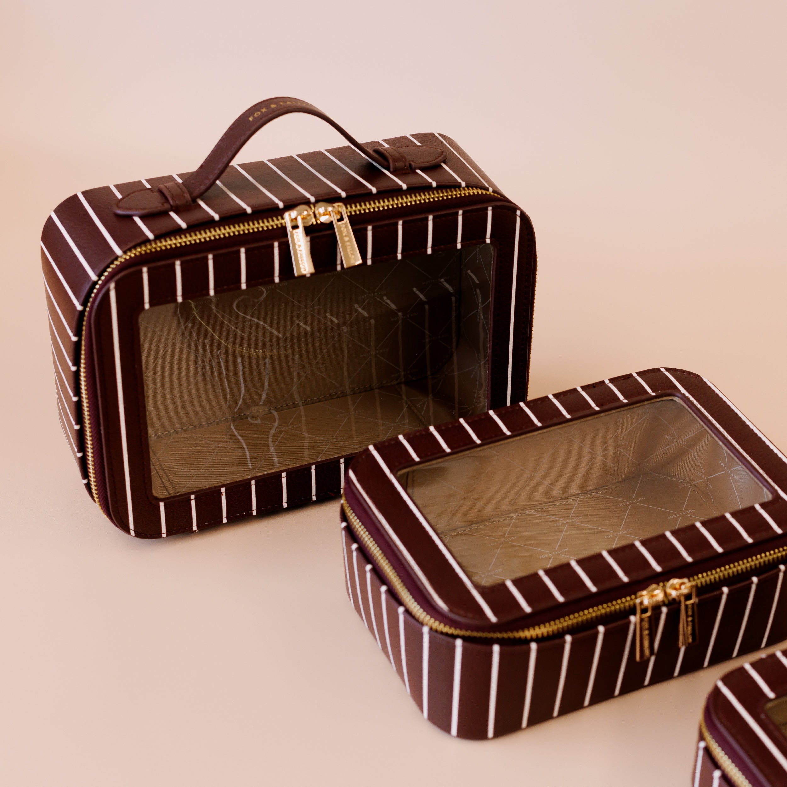 Merlot Pinstripe Cosmetic Nested Trio Set