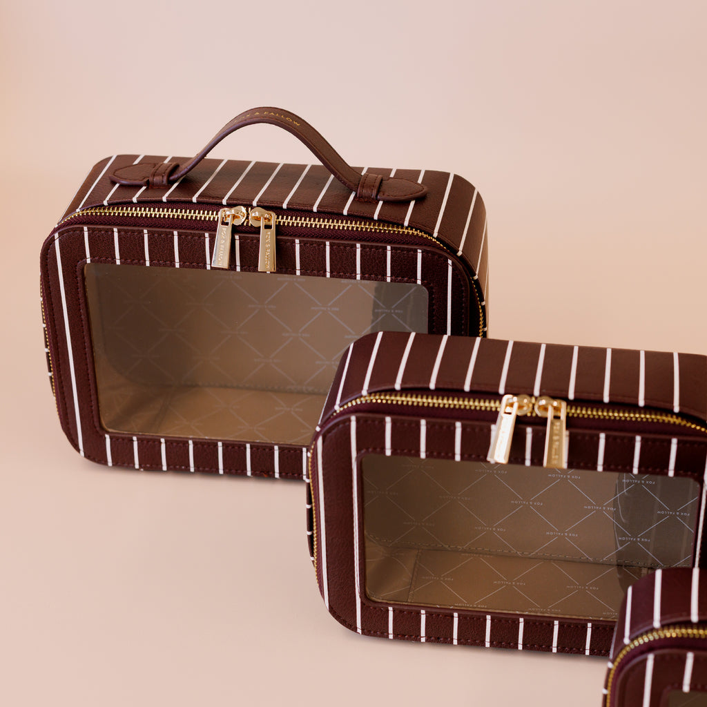 Merlot Pinstripe Cosmetic Nested Trio Set