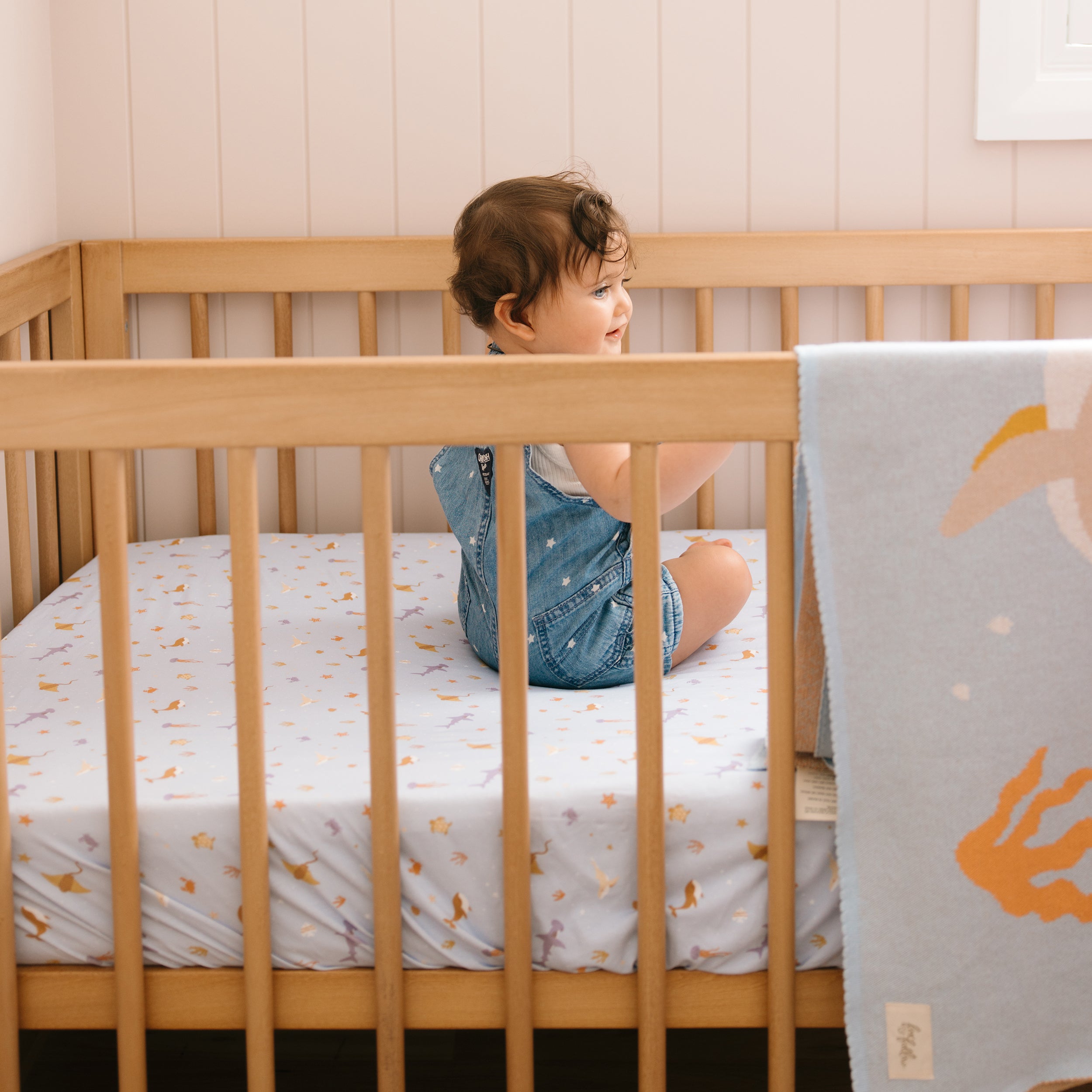 Ocean Creatures Sky Organic Fitted Cot Sheet - PRE-ORDER (JUNE)