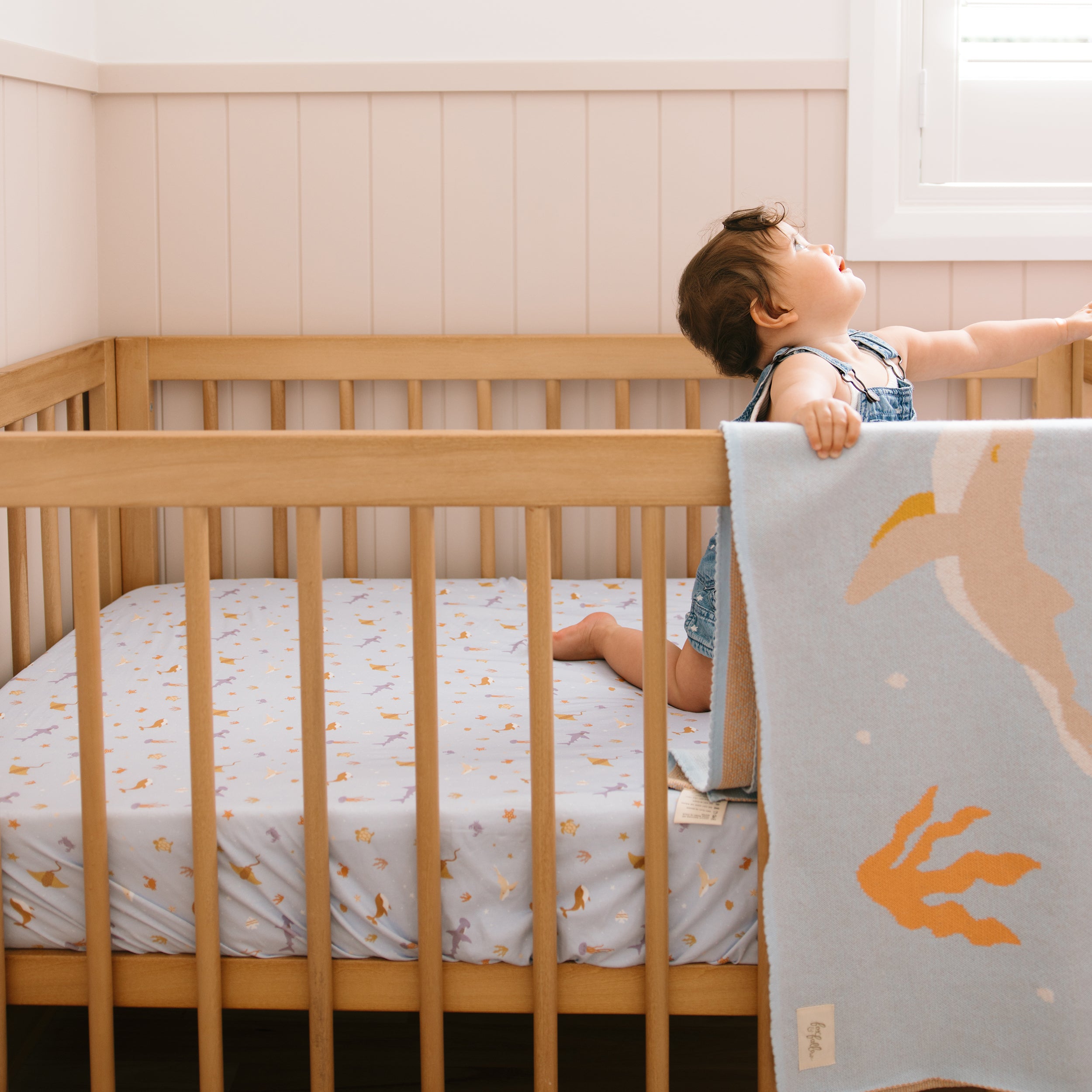 Ocean Creatures Sky Organic Fitted Cot Sheet - PRE-ORDER (JUNE)