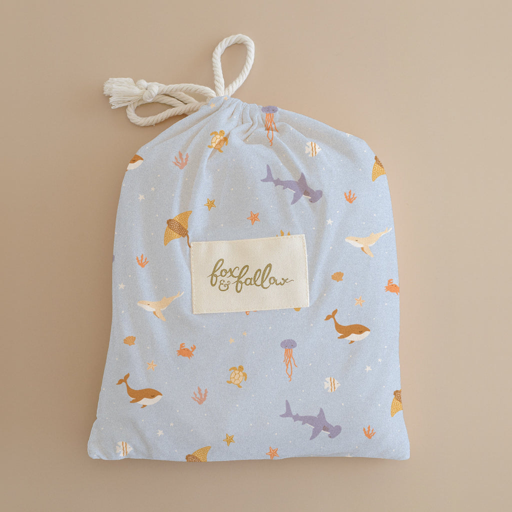 Ocean Creatures Sky Organic Fitted Cot Sheet - SECONDS