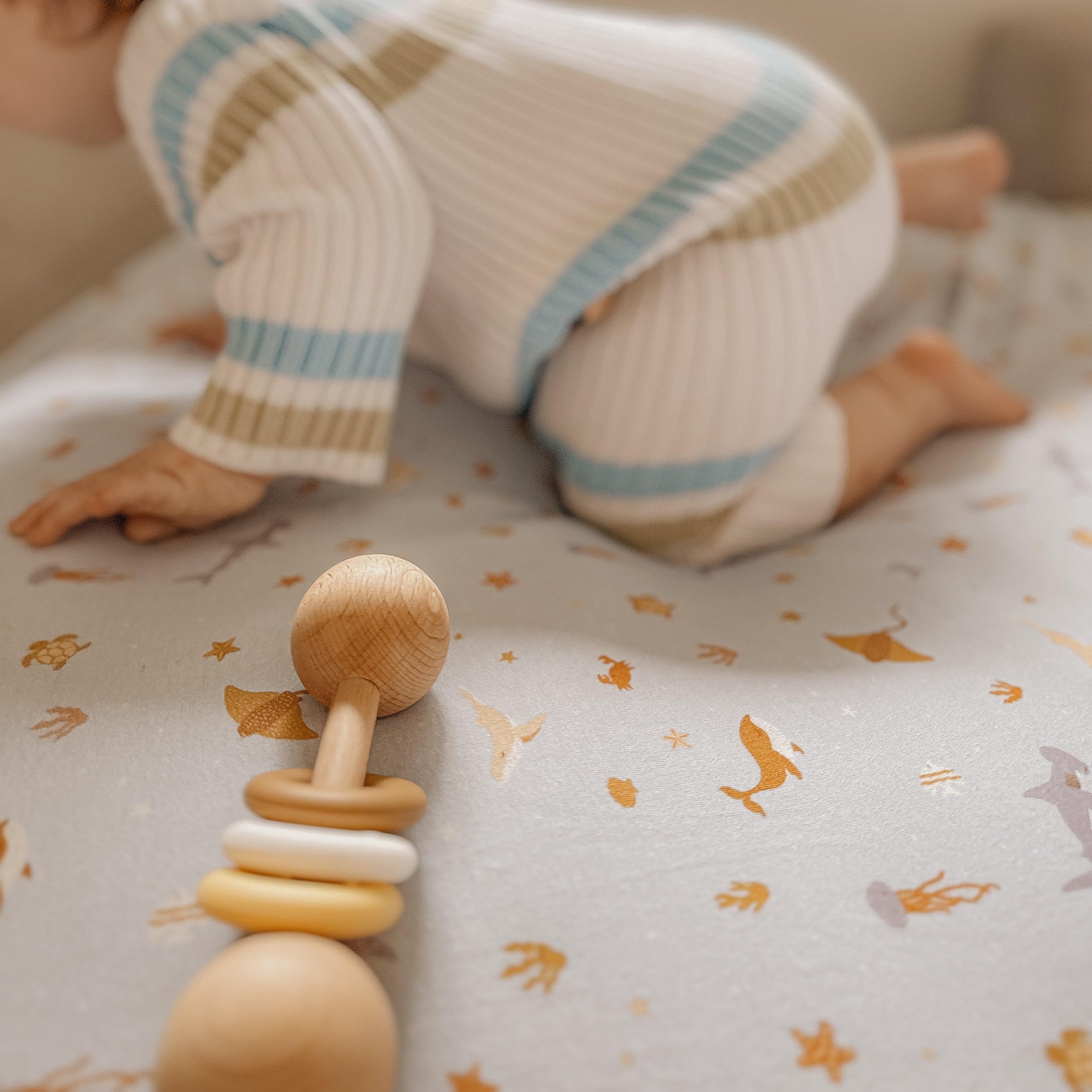 Ocean Creatures Sky Organic Fitted Cot Sheet - PRE-ORDER (JUNE)