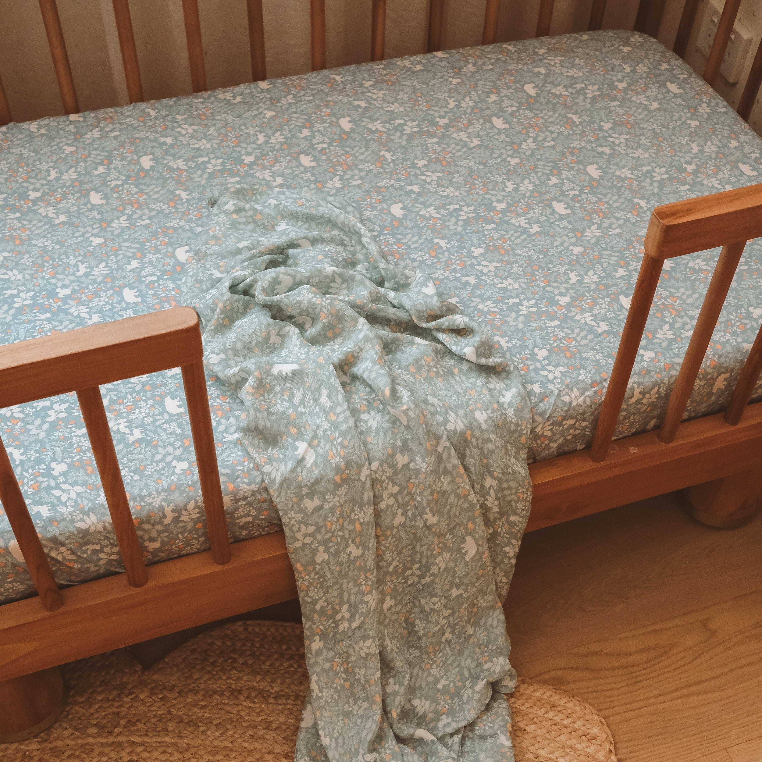 Forest Friends Sage Organic Fitted Cot Sheet