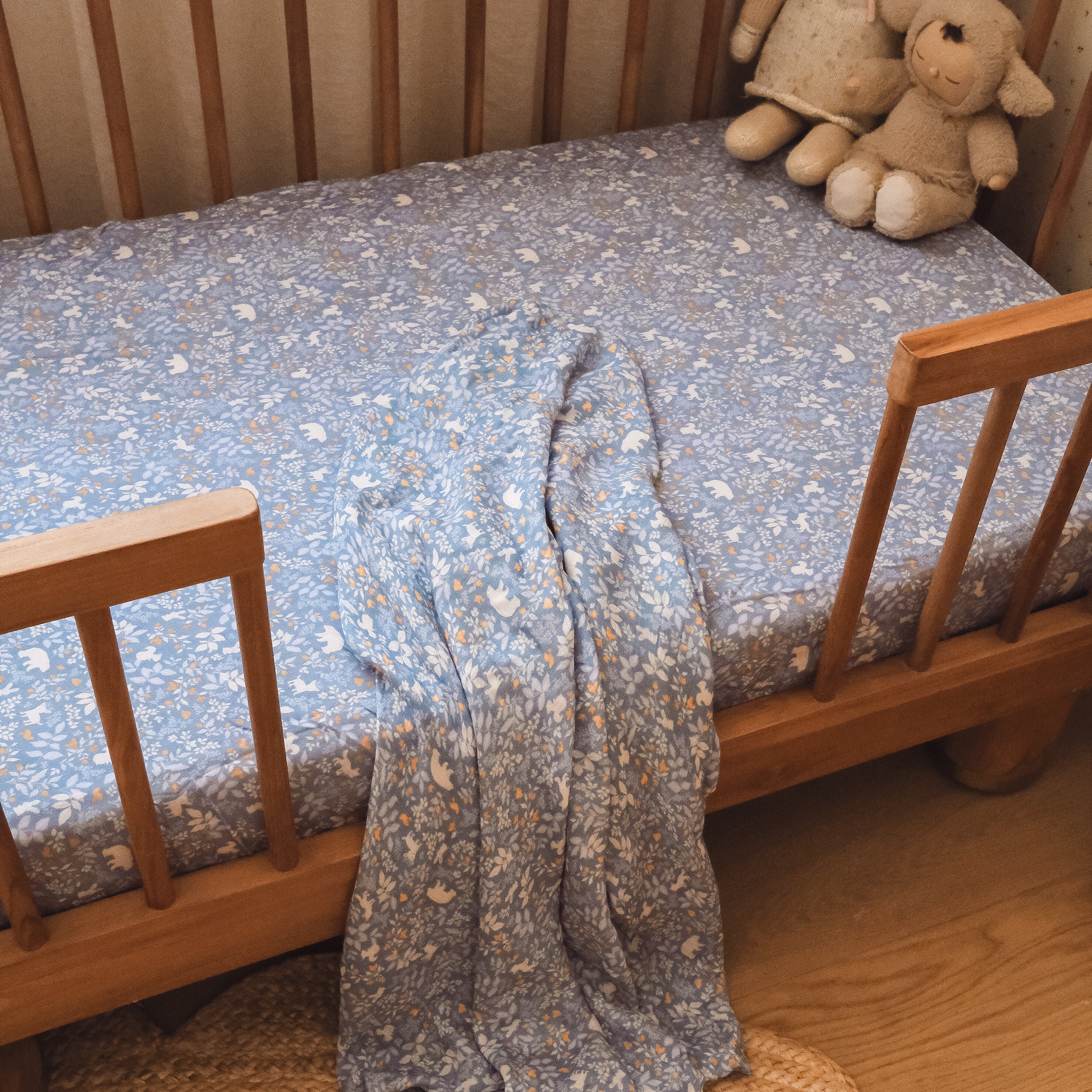 Forest Friends Cornflower Organic Fitted Cot Sheet