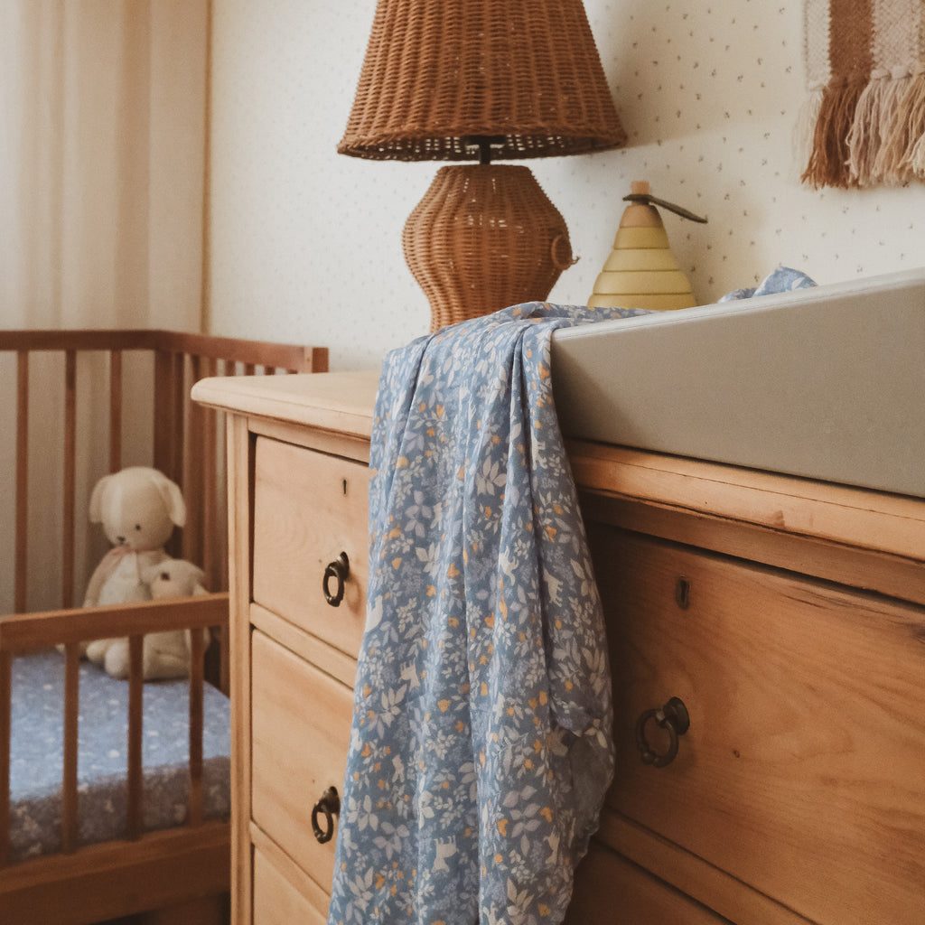 Forest Friends Cornflower Organic Fitted Cot Sheet