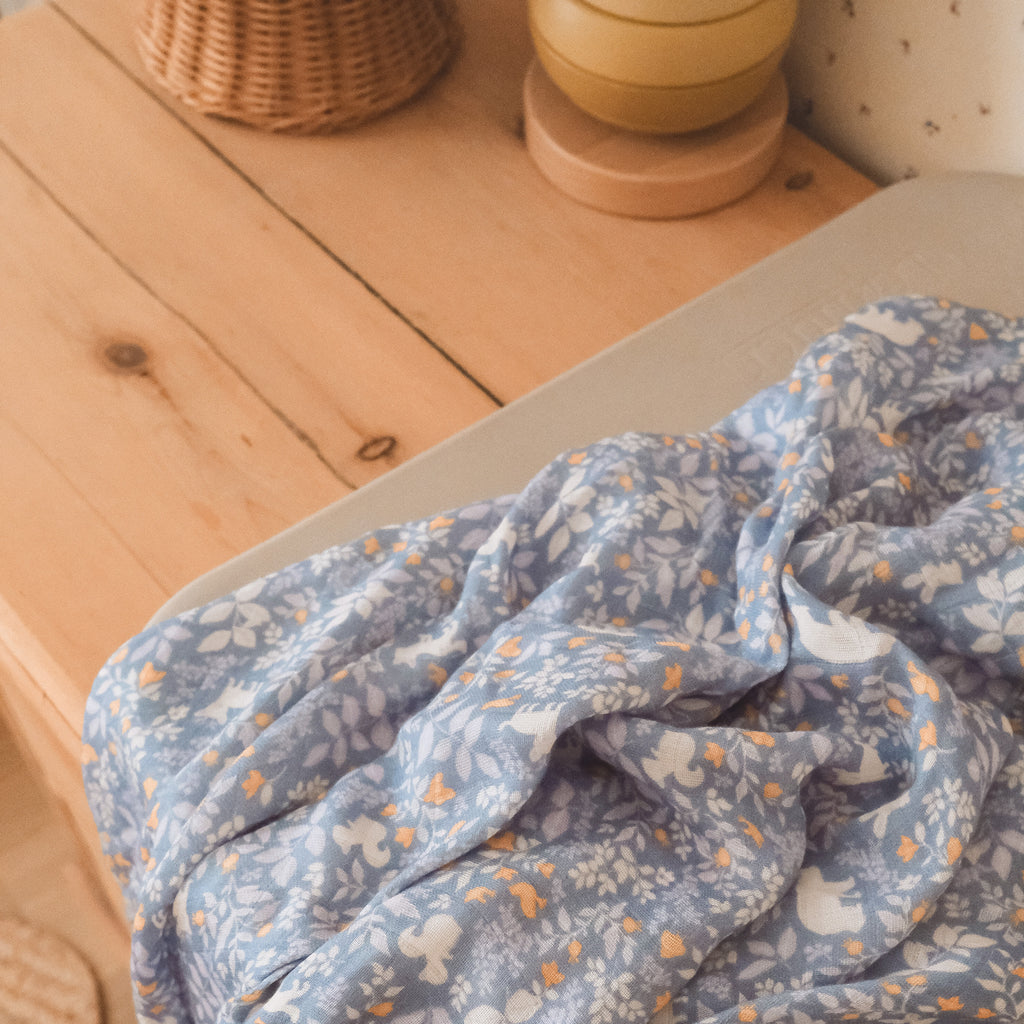Forest Friends Cornflower Organic Muslin Wrap Swaddle - PRE-ORDER (ARRIVING APRIL)