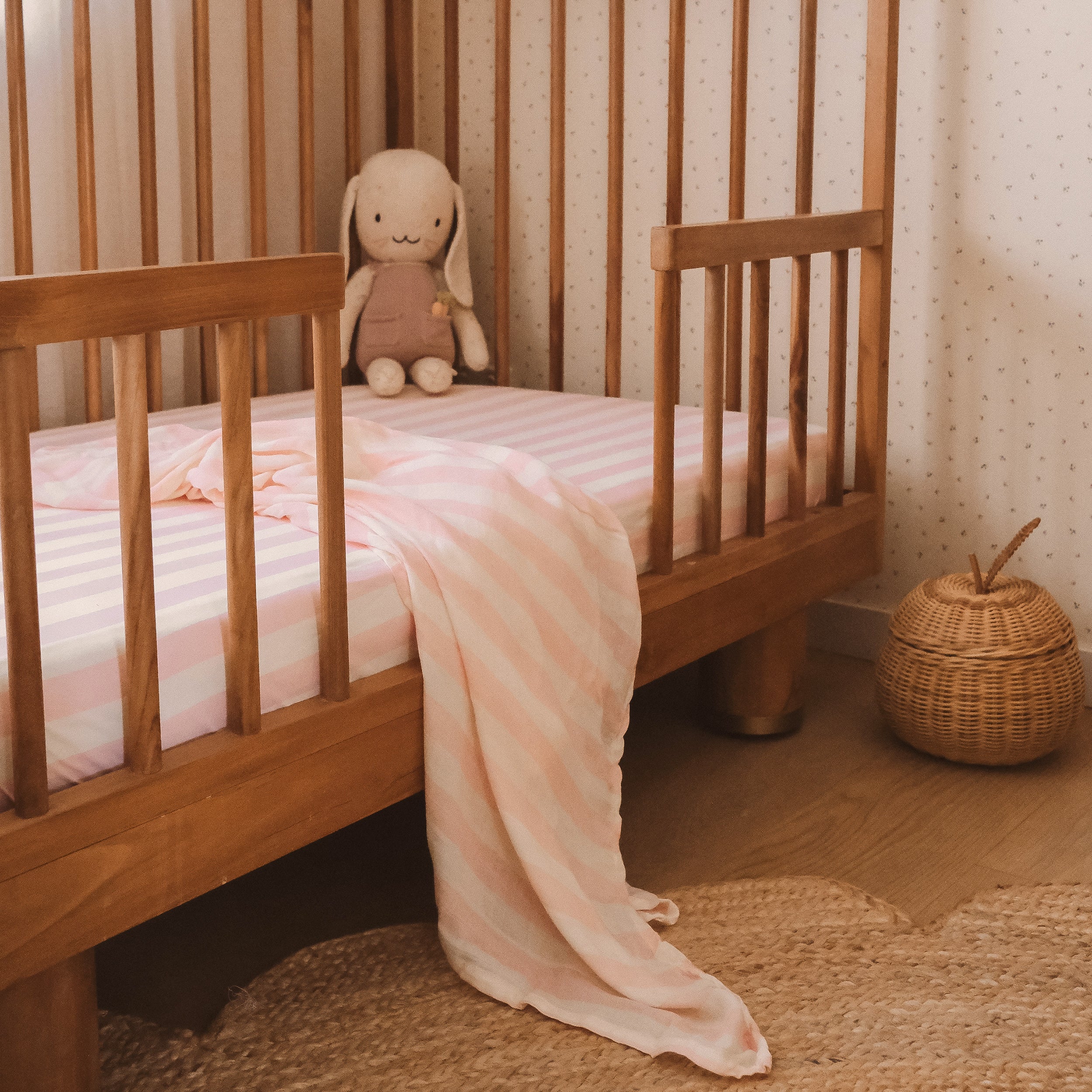 Petal Stripe Organic Fitted Cot Sheet