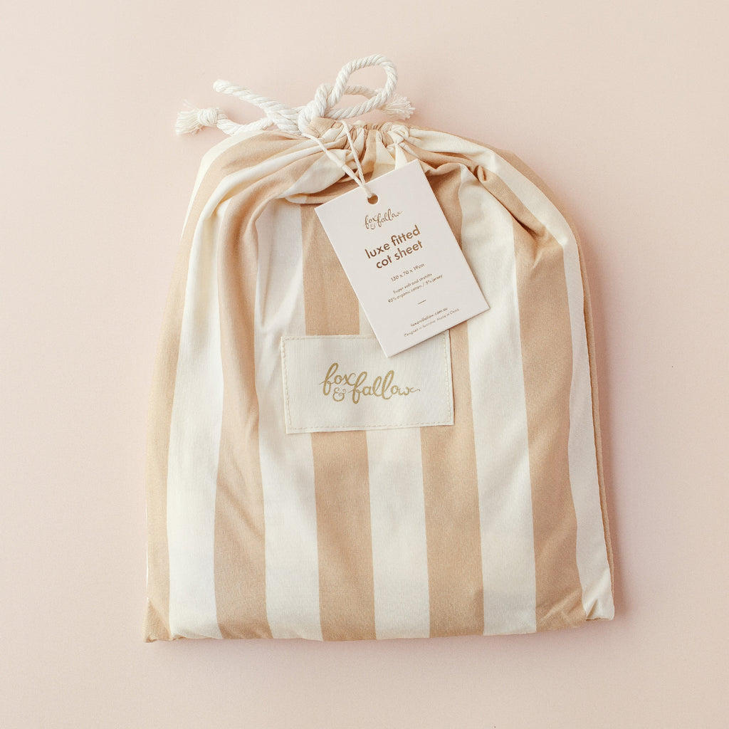 Coffee Stripe Organic Fitted Cot Sheet