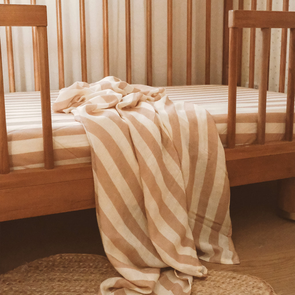 Coffee Stripe Organic Fitted Cot Sheet