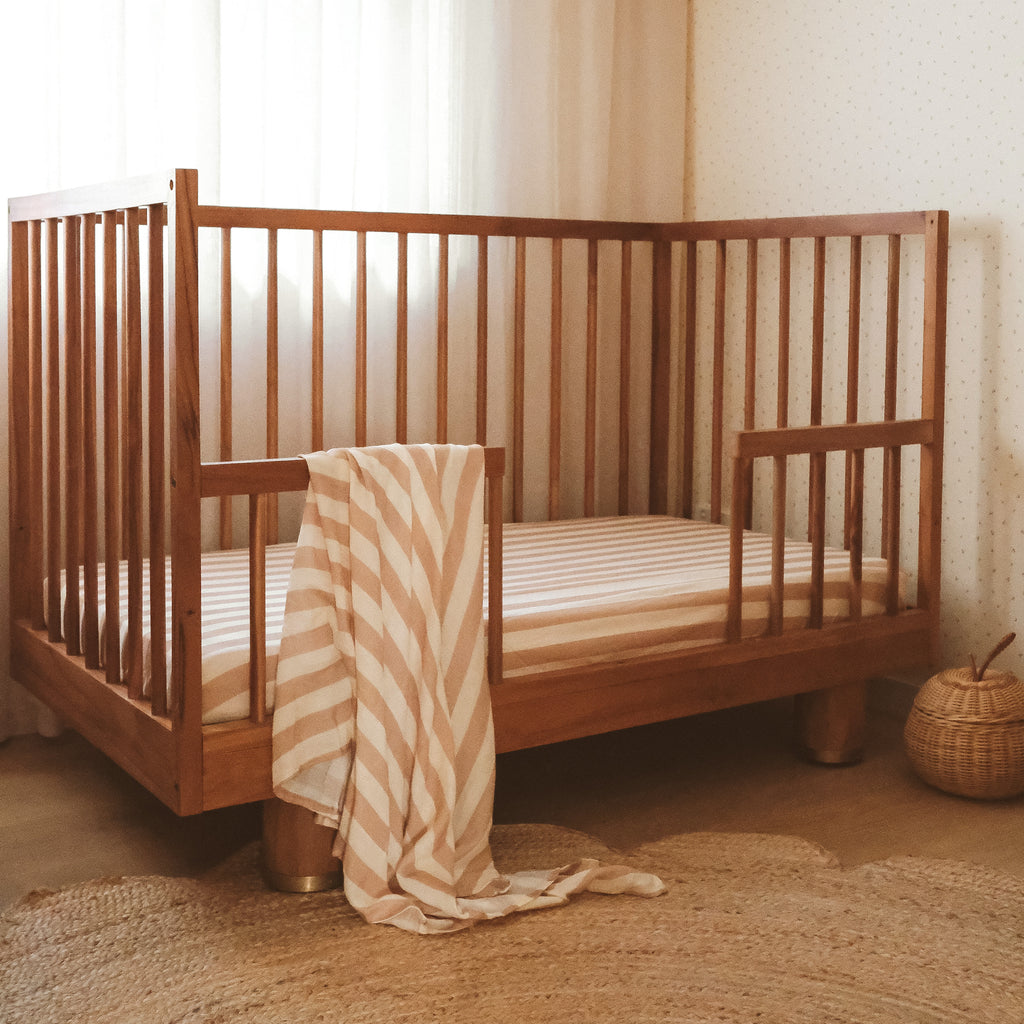 Coffee Stripe Organic Fitted Cot Sheet