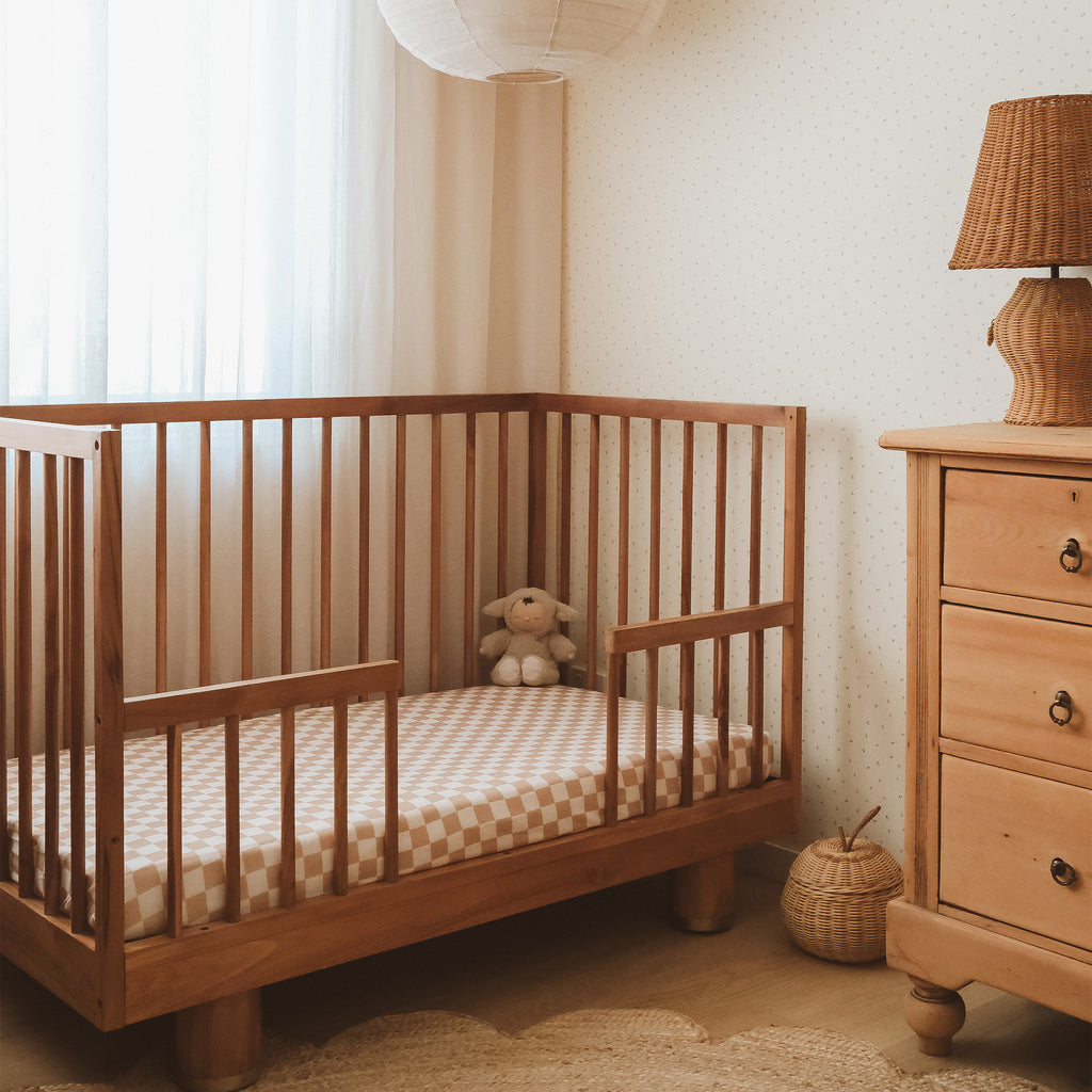 Caramel Check Organic Fitted Cot Sheet