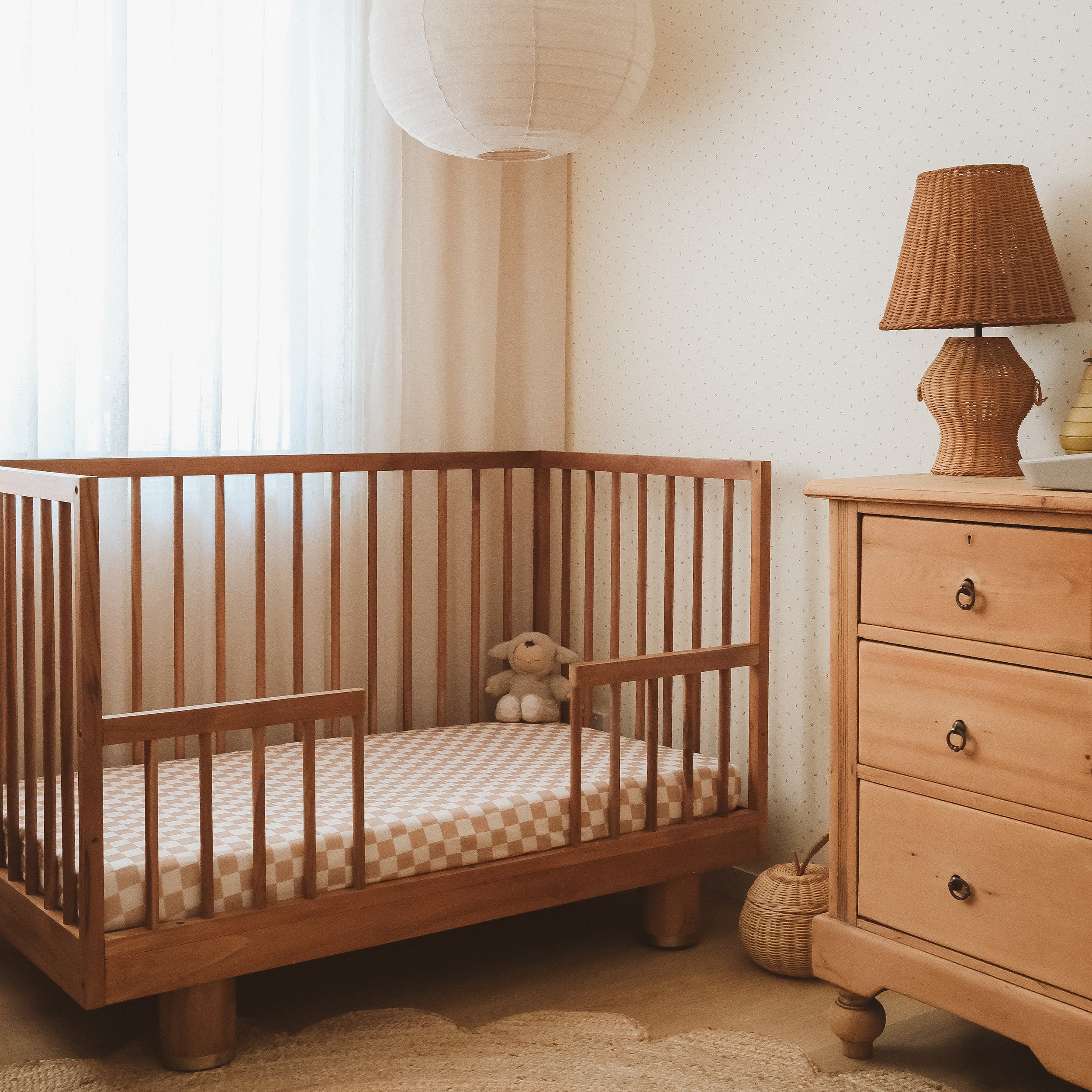 Caramel Check Organic Fitted Cot Sheet