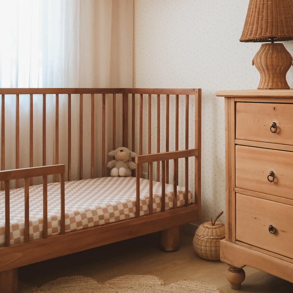 Caramel Check Organic Fitted Cot Sheet