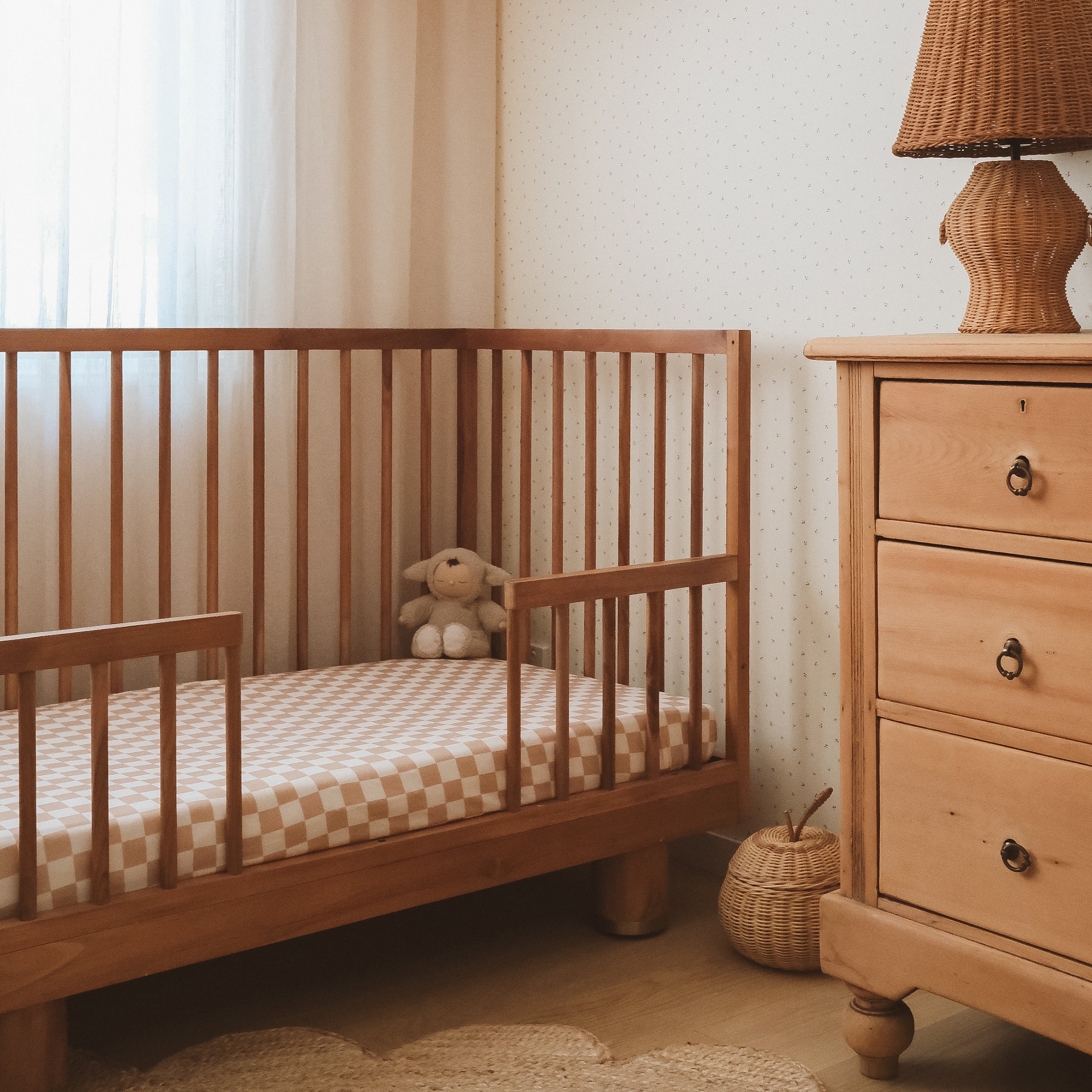 Caramel Check Organic Fitted Cot Sheet