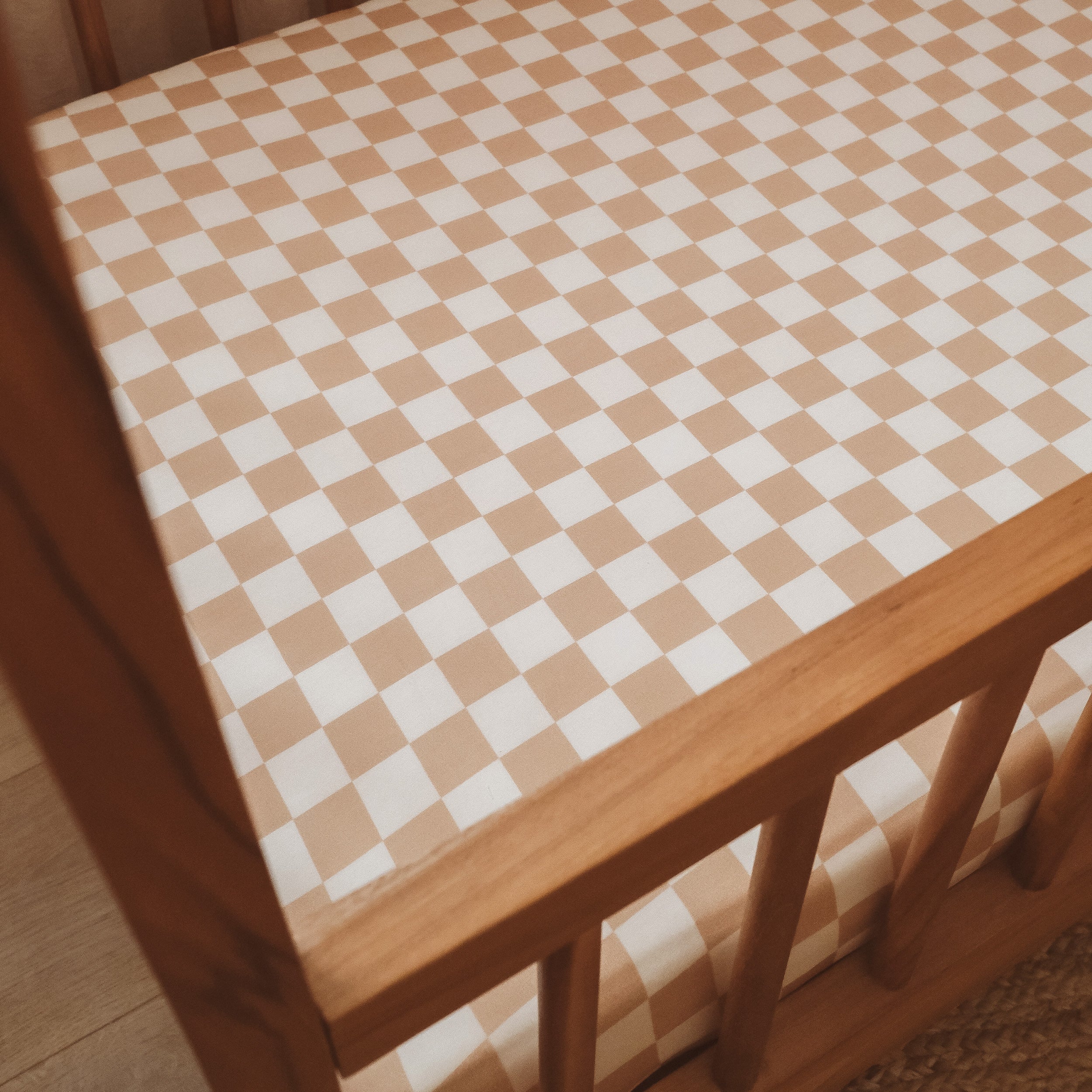 Caramel Check Organic Fitted Cot Sheet