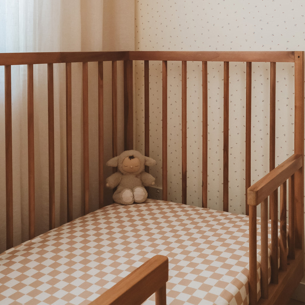 Caramel Check Organic Fitted Cot Sheet