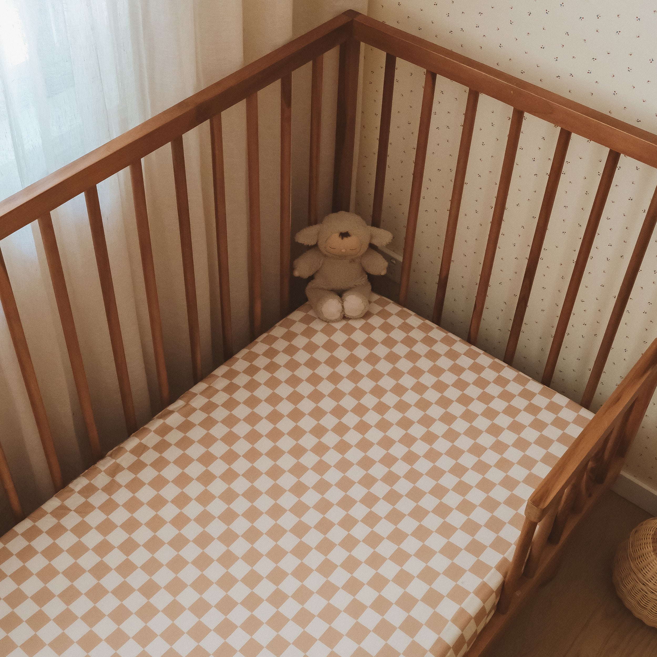 Caramel Check Organic Fitted Cot Sheet